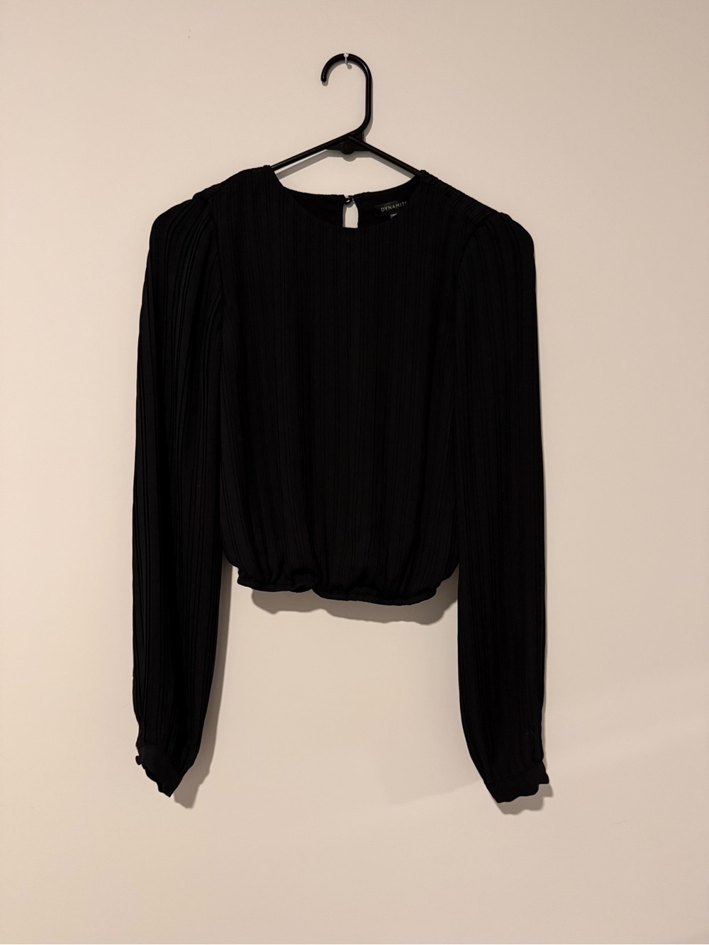 Dynamite Black Pleated Long-Sleeve Blouse